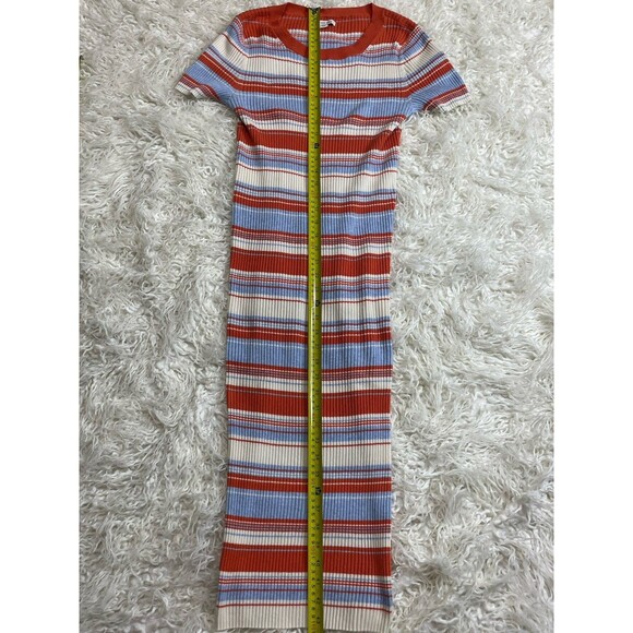 American Eagle Maxi/Midi Dress Striped Ribbed Orange And Blue Size M - Picture 3 of 4